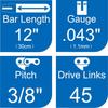 2X 12 Inch (30 cm) Chainsaw Chains, Replacement Chain Saw Chain fit, .043"(1.1 mm) Gauge, 45 Drive Links