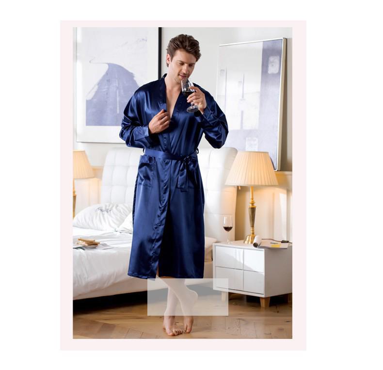 Men's Summer Lightweight European-Size Silk-Feel Mid-Length Cardigan Bathrobe Pajamas