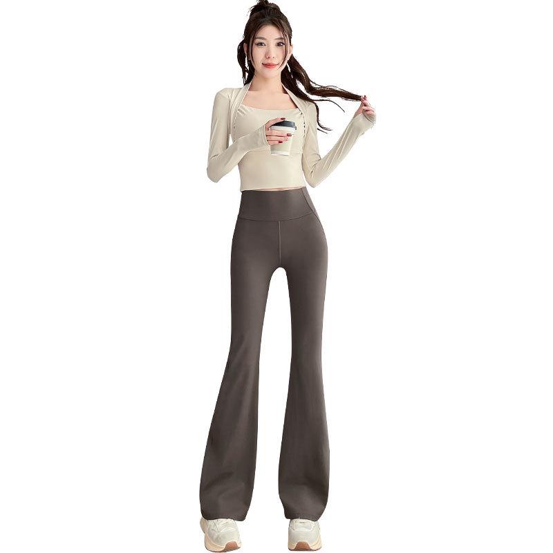 Women's 2024 High-End Yoga & Sports Set: Long Sleeve Top with Flare Pants for Running, Dance, Pilates, and Fitness