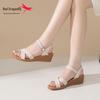 Red Dragonfly Women's 2024 Summer Genuine Leather Thick-Soled Flat Wedge Sandals