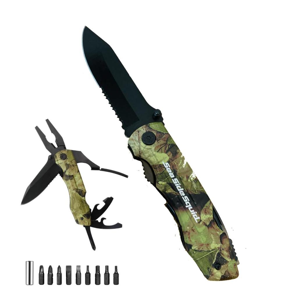 SeaSideSquid Knife 9in1 Outdoor Fishing Survival Tool Pliers Camping Mountaineering Disaster Prevention Tool Folding Dedicated Pocket Tool Multi-Tool