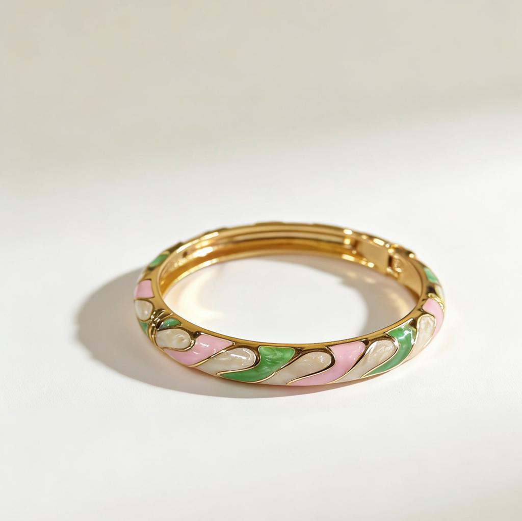 Macaron Spiral Enamel Contrasting Twist Pattern Bracelet