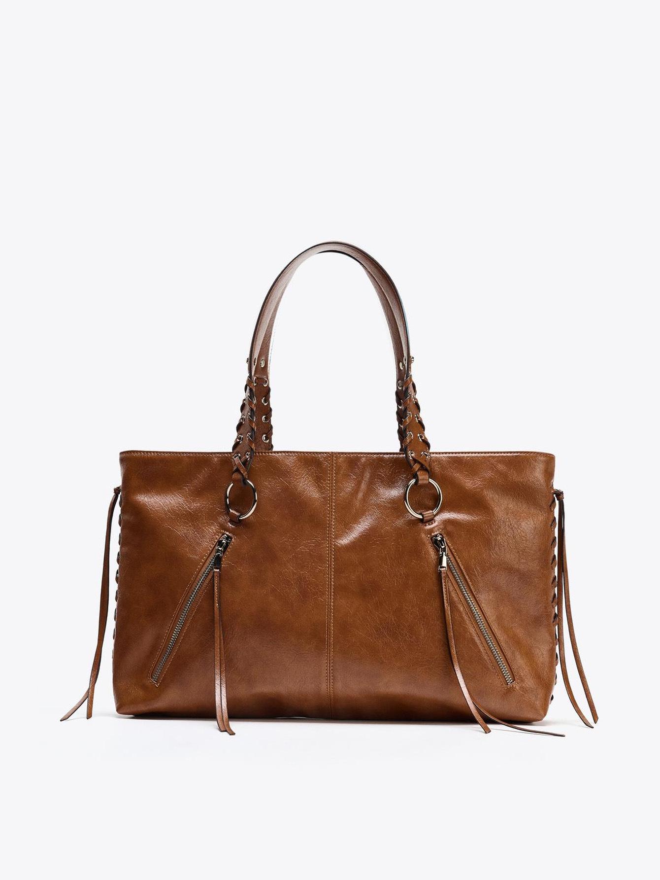

Faiable Large Capacity Totes for Women Shoulder Bag Commuting PU Leather Handbag New Rivet tassel ladies Handbags Casual коричневий