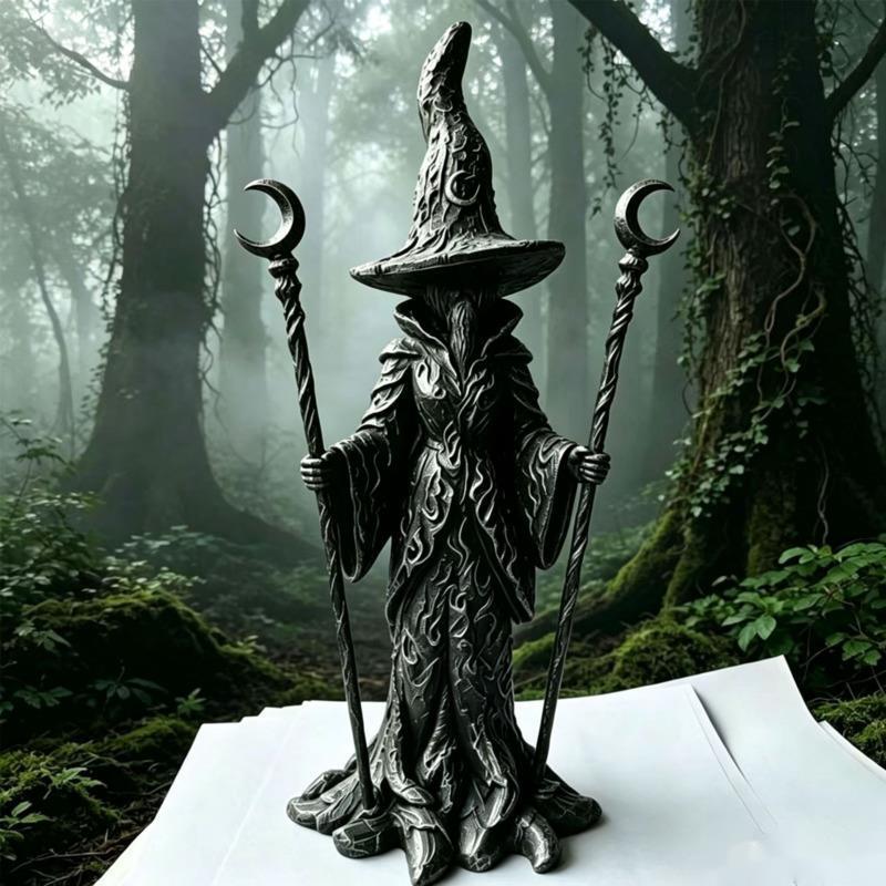 Resin Witch Statue Halloween Spooky Witch Figurine Home Table Shelf Mantel Porch Garden Ornament Decoration Gift