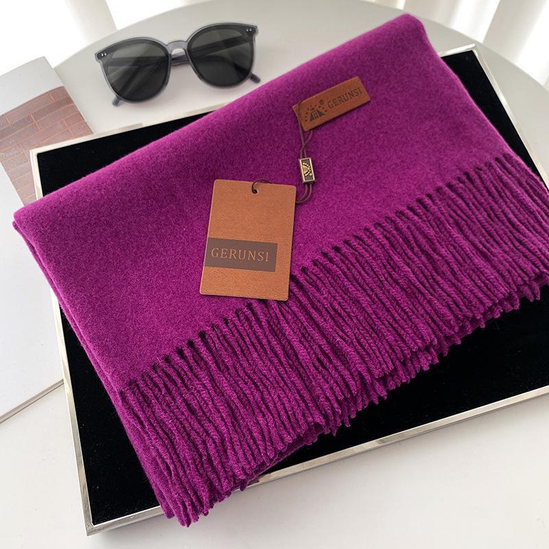 Women's 300g Solid Color Imitation Cashmere Scarf – High-End, All-Match, Warm Autumn/Winter Shawl.