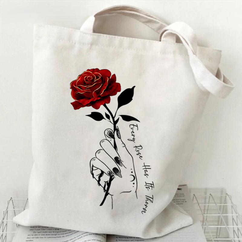 Bolsa de compras de lona com gráficos Harajuku Bolsa tote feminina Bolsa de ombro de grande capacidade Bolsa tote feminina ecológica