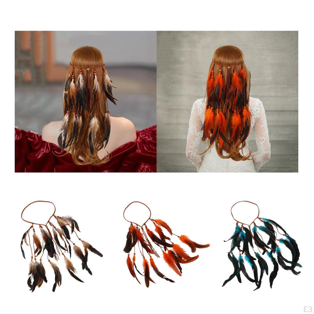 Boho čelenka z umělých peří Vlasové doplňky Indická pokrývka hlavy na maškarní ples