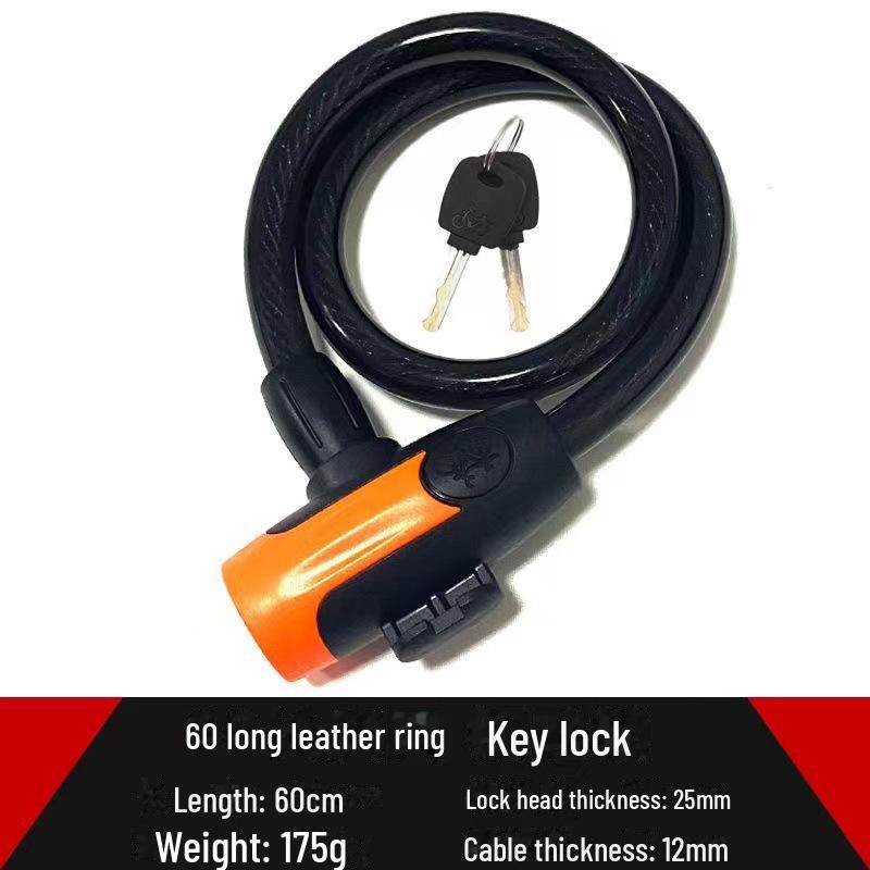 Universal Bike Lock: Anti-Theft Password Lock for Mountain Bikes & E-Bikes, Leather Ring, Portable Thick Cable Lock, Durable & Secure.