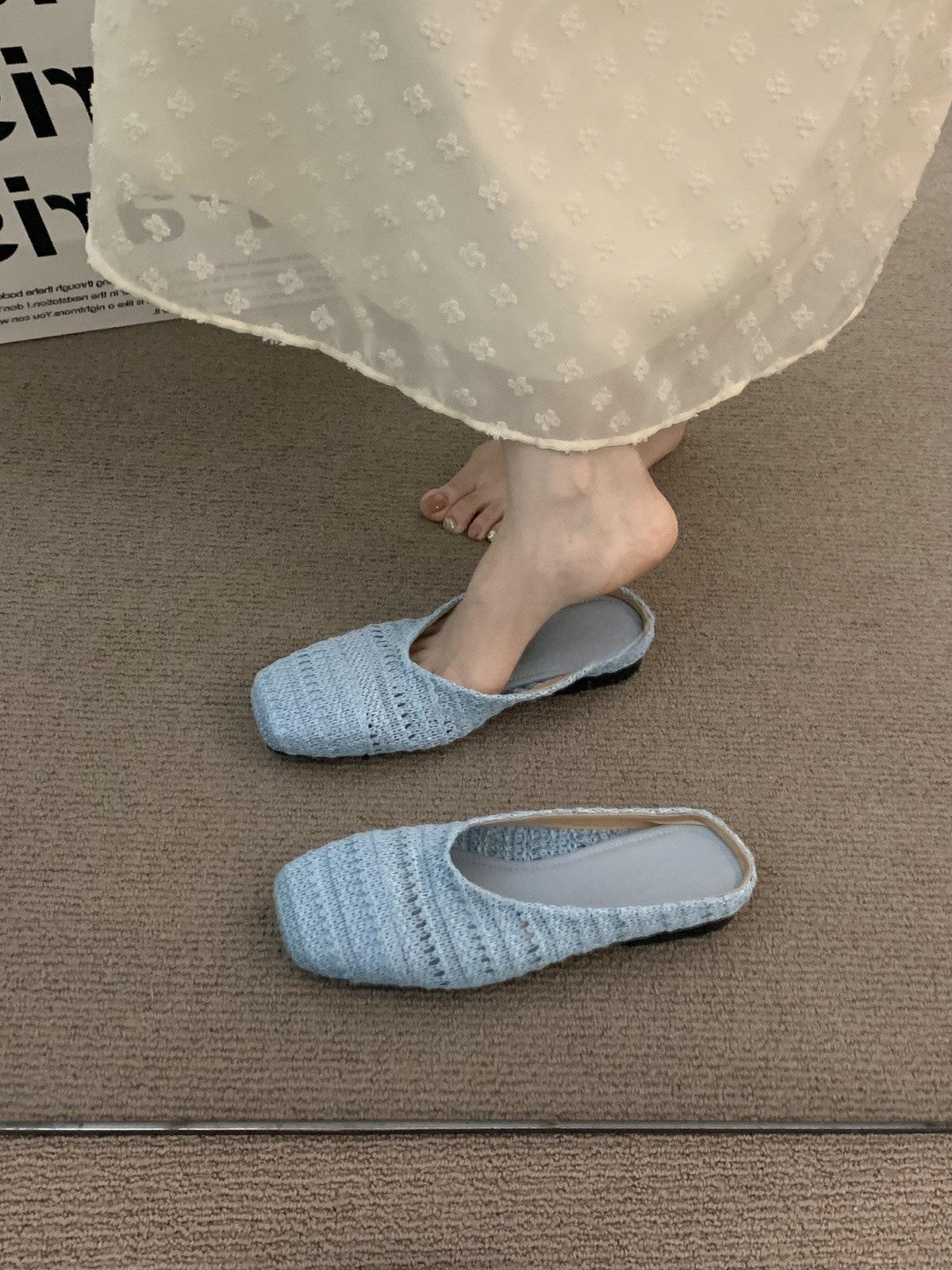 

Праздничные плетеные нишевые полутапочки женская верхняя одежда 2025 весна и лето с юбками вечерний вечерний ветер Баотоу 40 синий