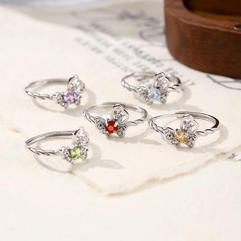 Classic S925 Sterling Silver Ring, Oval Natural Crystal & CZ Adjustable Band for Ladies