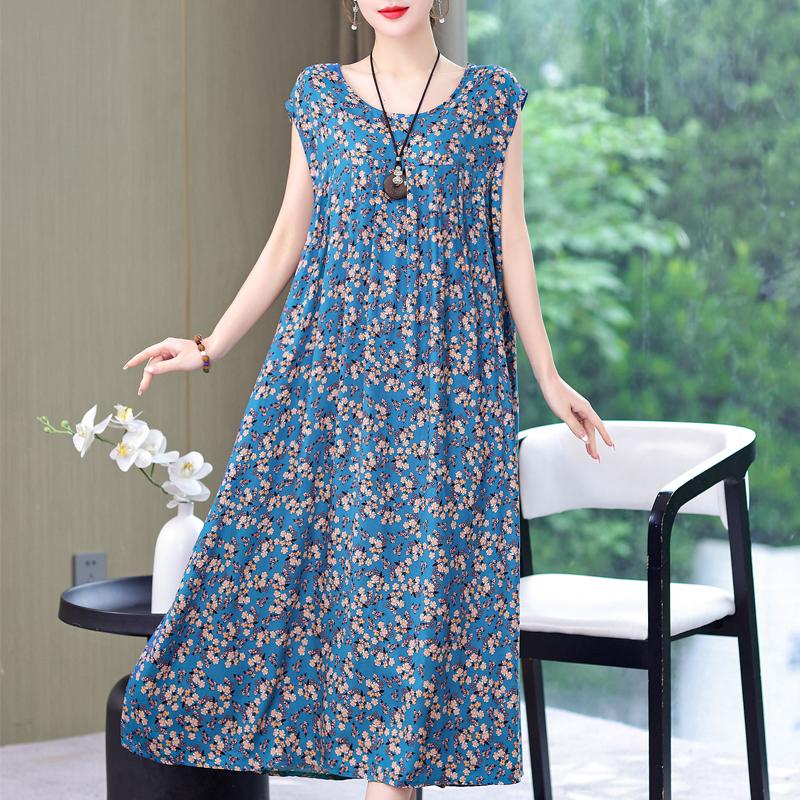 Plus Size Sommer Vintage Kleid Frau Oversize Lose ärmellose lässige elegante lange Kleider