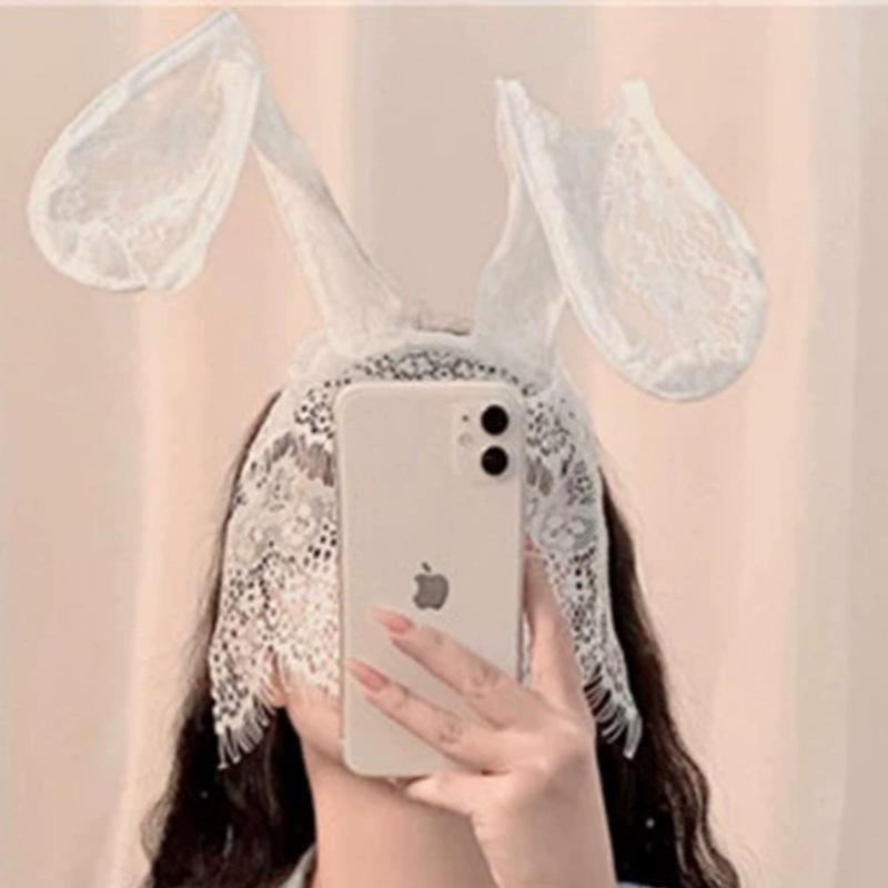 Sexy Lace Rabbit Ears Veil Headband Hairband Flirting Tease Internet celebrity Hair Accessories