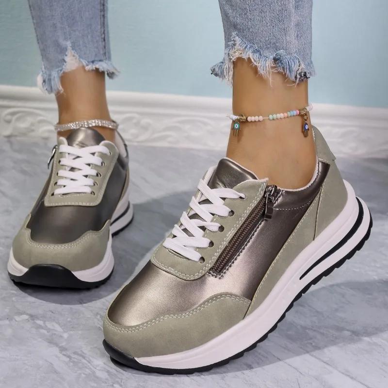 Shoes for Women 2025 New Fashion Casual Sneaker Women's Chunky Sneakers Mix Color Platform Sports Shoes Zipper Running Footwear