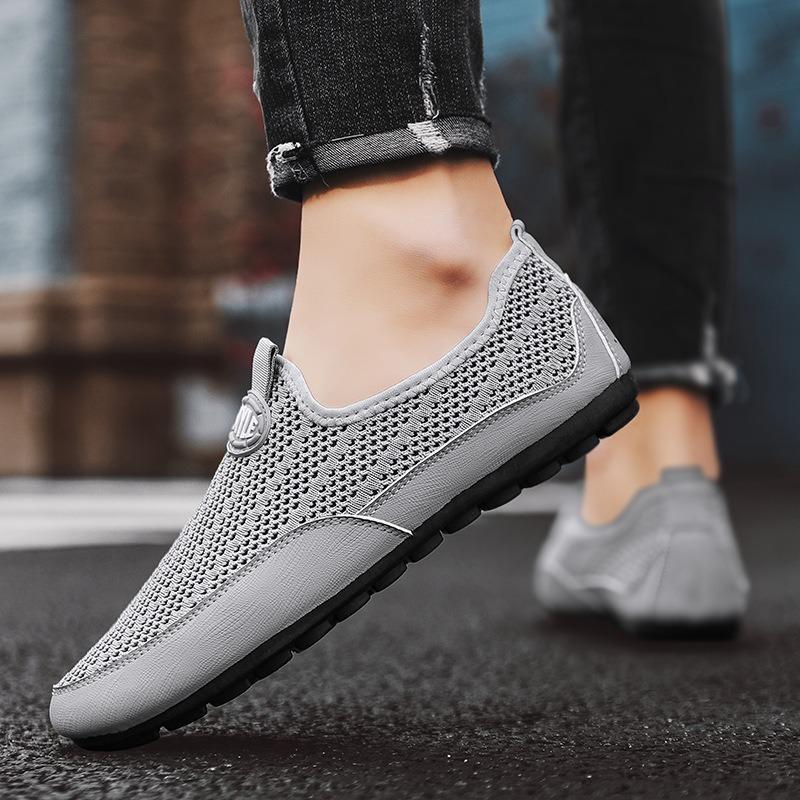 Men's Shoes Summer Hollow Mesh Casual Shoes Breathable Thin Driving Net Shoes Men's One-pedal Sports Leisure Beans