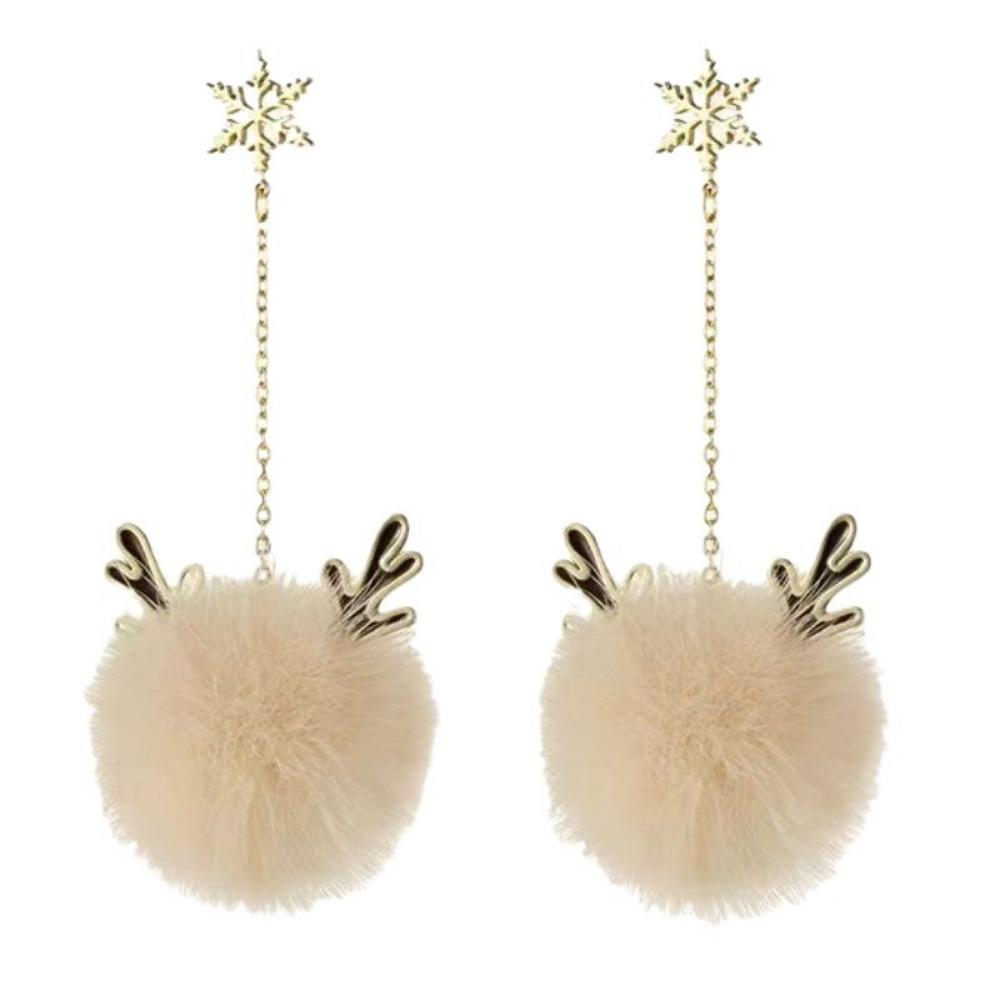 Cute Sweet Winter Winter Plush Ball Dangle Earrings for Women New Exquisite Moose Snowflake Earrings Christmas Accessory Gift