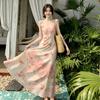2026 New Holiday Style Spring and Summer Romantic Atmosphere Splicing Printing Elastic Mesh Yarn Suspender Dress Female Tide