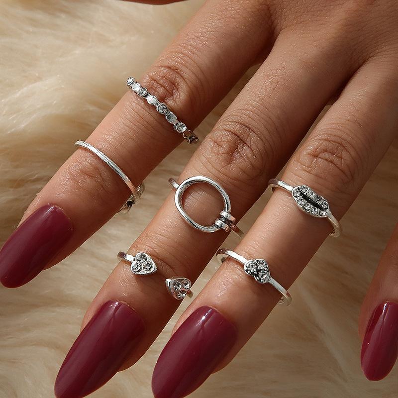 Accessories Fashion Personality Women'S Love Lips Geometric Retro Water Droplet Diamond Ring Set