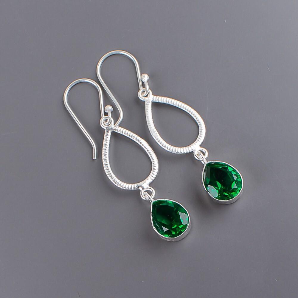 Chrome Diopside Gemstone 925 Sterling Silver Jewelry Handmade Earrings 1.90" EE-16-7