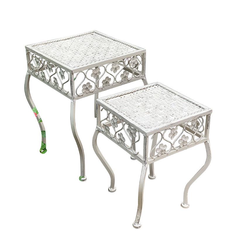 European Retro Iron Art Two-Piece Flower Stand & Pot Rack Set - Green, Distressed Finish, Ladder Design