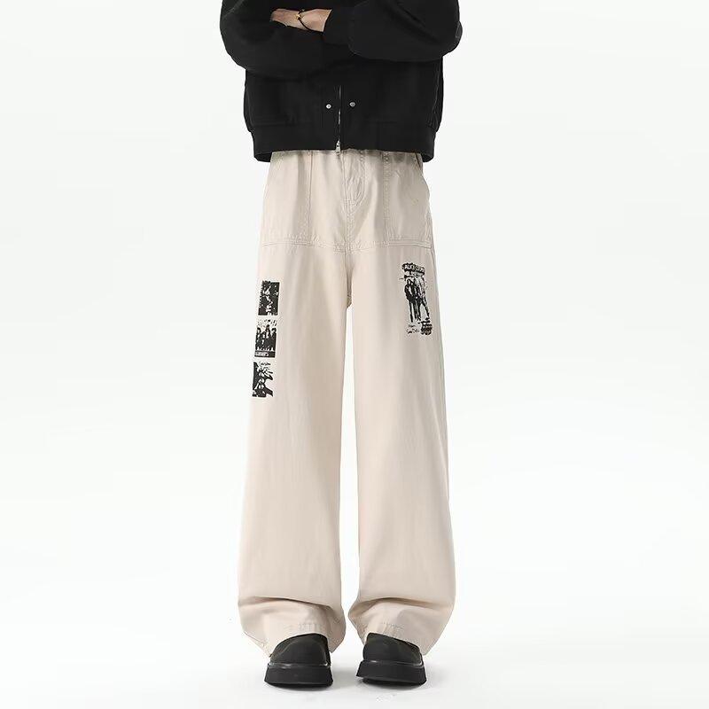 JYL Men s Flare Jeans American Vibe Lightning Print Straight Slim Bootcut Denim XL