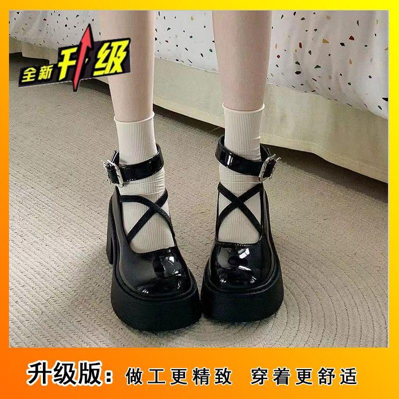 Summer Round Head Shallow Mouth French Mary Jane Shoes 2024 New Black Retro Heightened Thick Heel Platform Small Leather Shoes Women