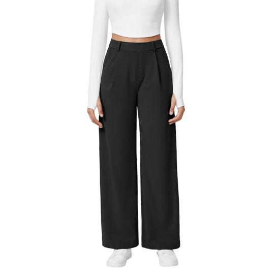 Women Pants, High Waist Wide Leg Business Casual Trousers, Pure Color Suit Pants with Side Pockets, Wrinkle Resistant Work Weekend Wear