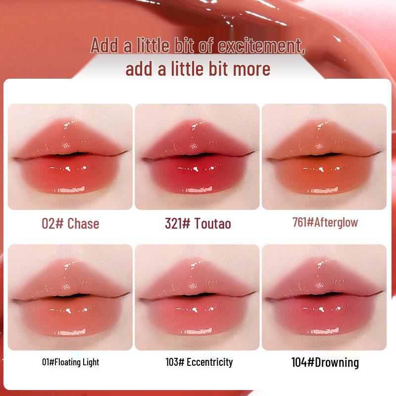 NOVO6125 Water Light Bright Ribbon Lip Glaze: High-Shine, Ice-Transparent, Glass-Like Melting Lips.