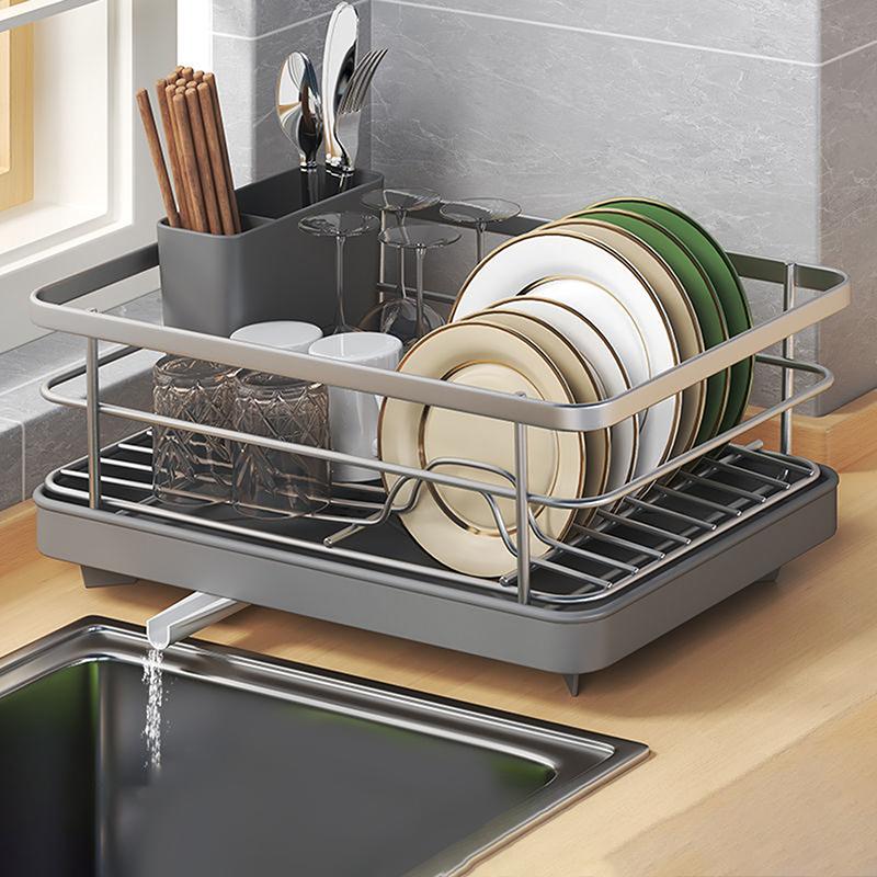 

Water Filter Bowl Basket Kitchen Dish Storage Rack Countertop Cup Dish Drainer Holder Utensil Holder Plate Organizer Drying Rack серый