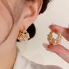 Literary And Retro Three-Dimensional Hollow Pearl Flower Basket Niche Design Sense Fashion French Ear Buckle Irregular Earrings