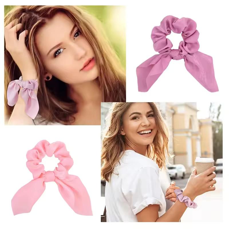Chiffon Bowknot Silk Hair Scrunchies Women Pearl Ponytail Holder Hair Ties Hair Rope Rubber Bands Headwear Hair Accessories