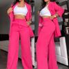 Elegantes Damen Anzug Set Hose mit Falten und Stehkragen