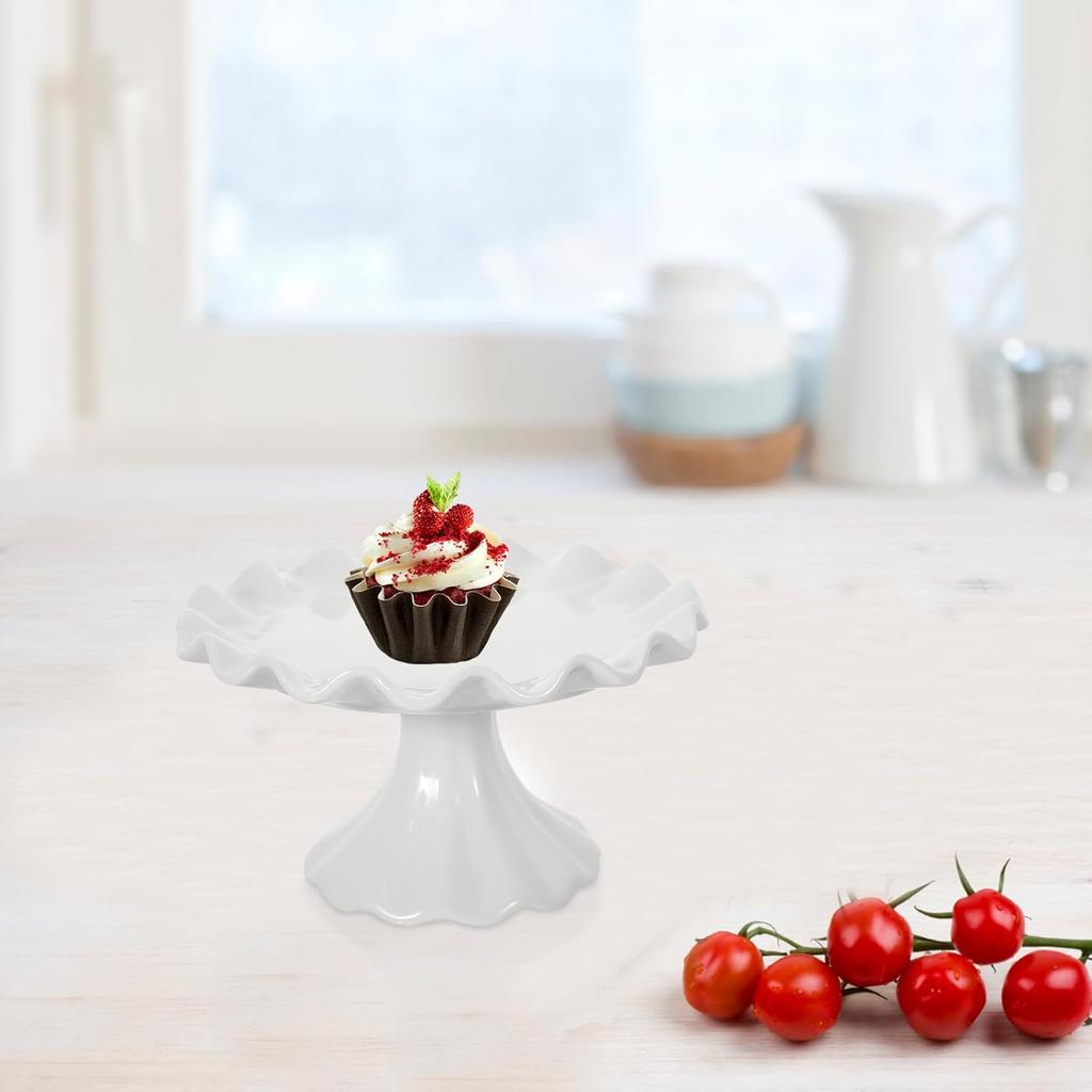 Ciieeo Ceramic Footed Bowl Small Raised Fruit Serving Tray Porcelain Pedestal Bowl Candy Snack Cake Display Stand for Birthday Holiday Party 5.5 Inch