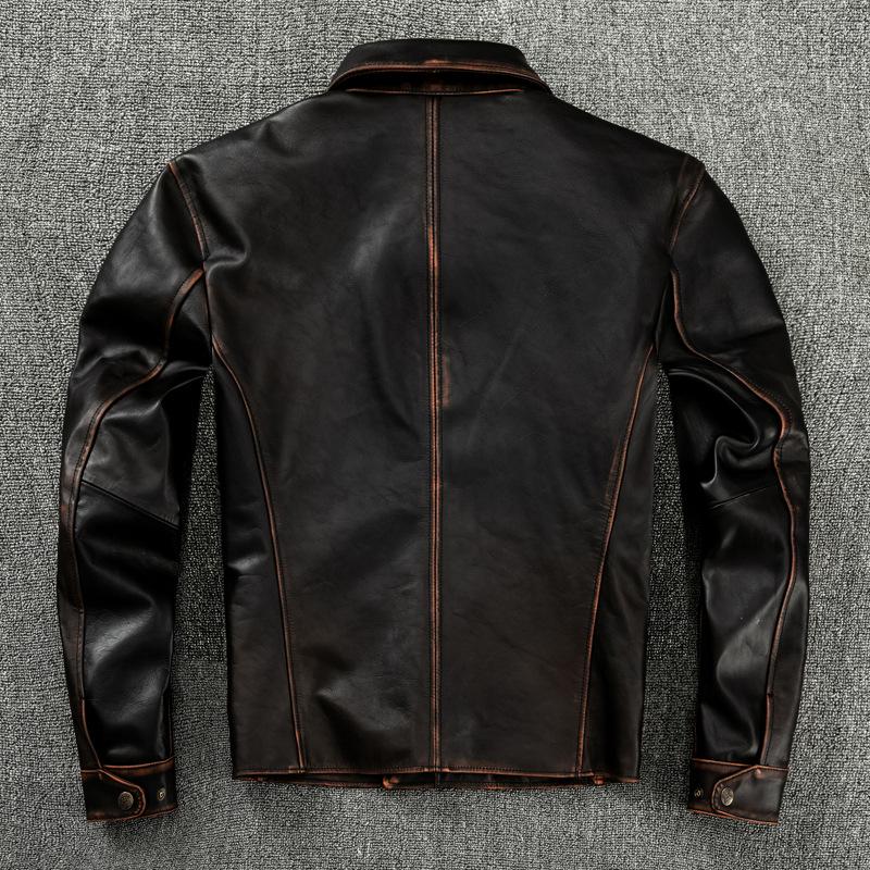 Top Layer Tea Core Horse Leather Genuine Leather Jacket for Men Slim Dispatcher Casual Jacket