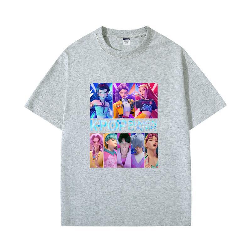 Kpop Łowcy Demonów HUNTRIX Saja Chłopcy Koszulki Dziewczęce Okrągły Dekolt Casualowe Damskie Letnie Koszulki Bawełniana Koszulka Wysokiej Jakości Odzież Topy