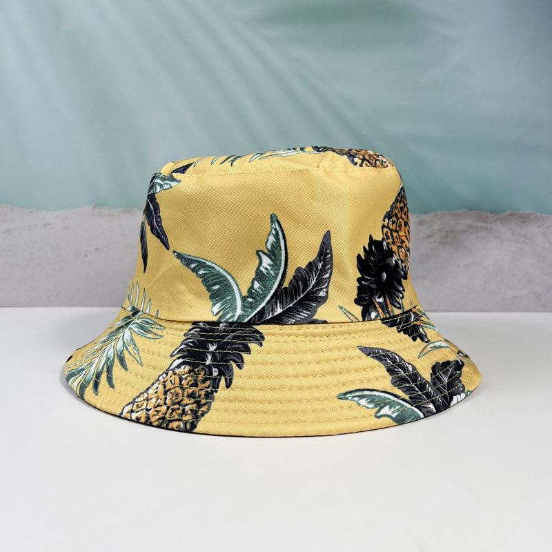 New bucket hat fruit print double-sided fisherman hat pineapple pot hat fashion outdoor short brim hat