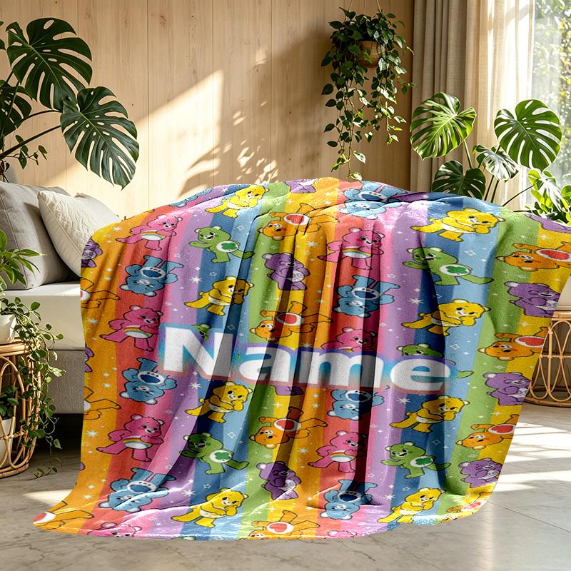 Custom Name Personalized Care Bears Print Blanket, Home Decor, Bedroom, Sofa, Camping, Couch, Gifts for Birthday ChristmasEnthusiasts
