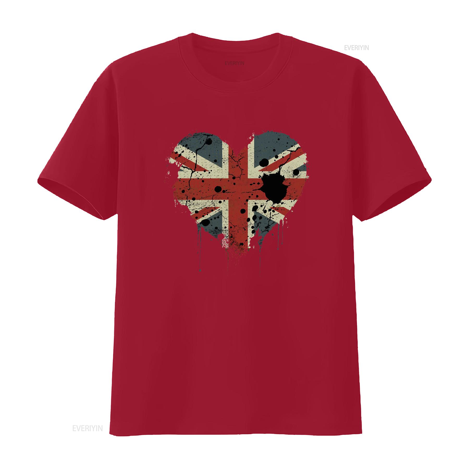 Stylish Love British Flag Union Jack Great Britain Team GB Mens Cotton T Shirt vintage Washed designer clothes Breathable S