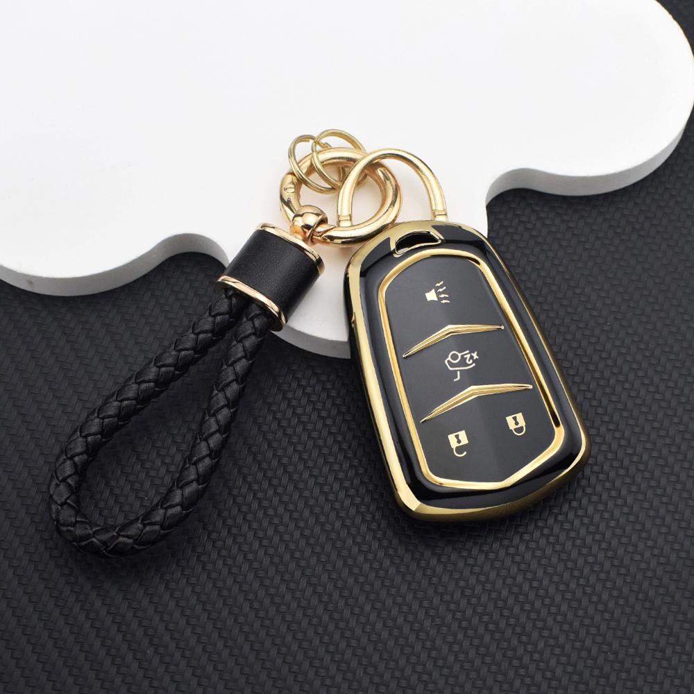 Anti-Scratch Car Key Cover Case for Cadillac Escalade ESV XT5 ATS CT6 CTS XTS SRX DTS ELR TPU Key Case with Key Chain Set