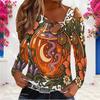 Women Plus Size Asymmetric Cutout Neck Cold Shoulder Long Sleeve Halloween Ghost Pumpkin Printed White Top