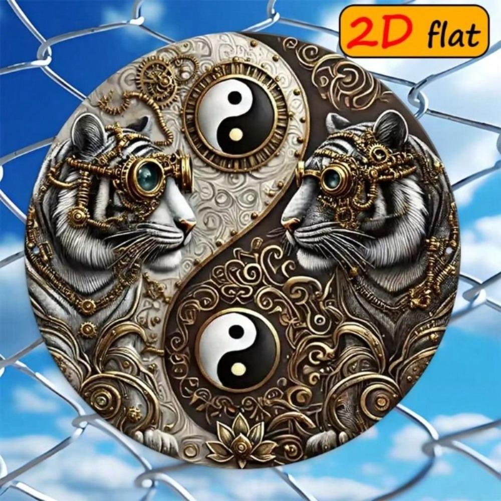 Round Metal Yin Yang Wall Art, Steampunk Office Decor