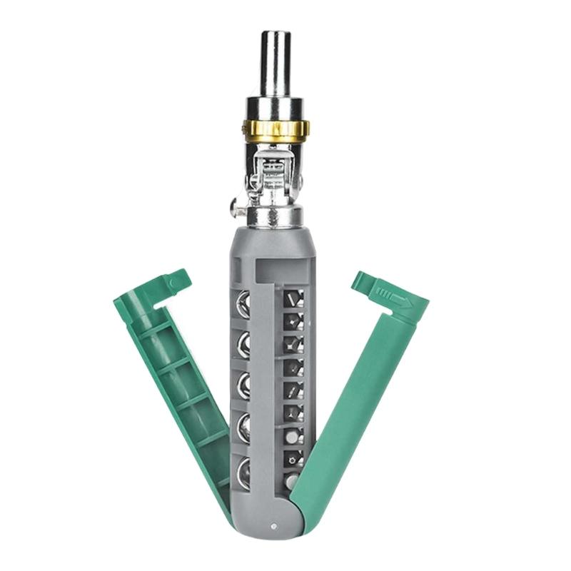 

14 in 1 Multifunctional Ratcheting Screwdriver Set Adjustable Angle Ergonomic Handle for Home and Professional Repairs зелёный