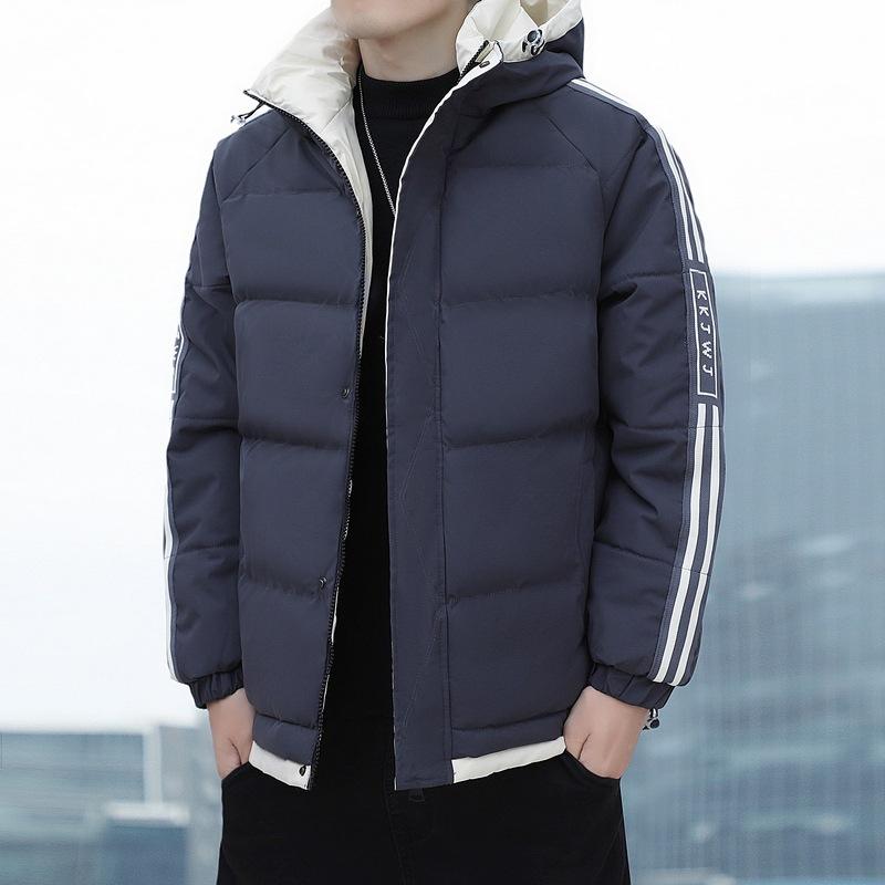 classic versatile cotton-padded clothes men's autumn and winter thickened clothes two bars men's striped cotton-padded clothes men's hooded jackets