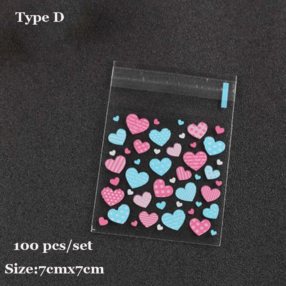 

100 шт./набор Милые пакеты для упаковки подарков с принтом сердечек Пакеты для мини-упаковки для выпечки, печенья, еды, конфет
