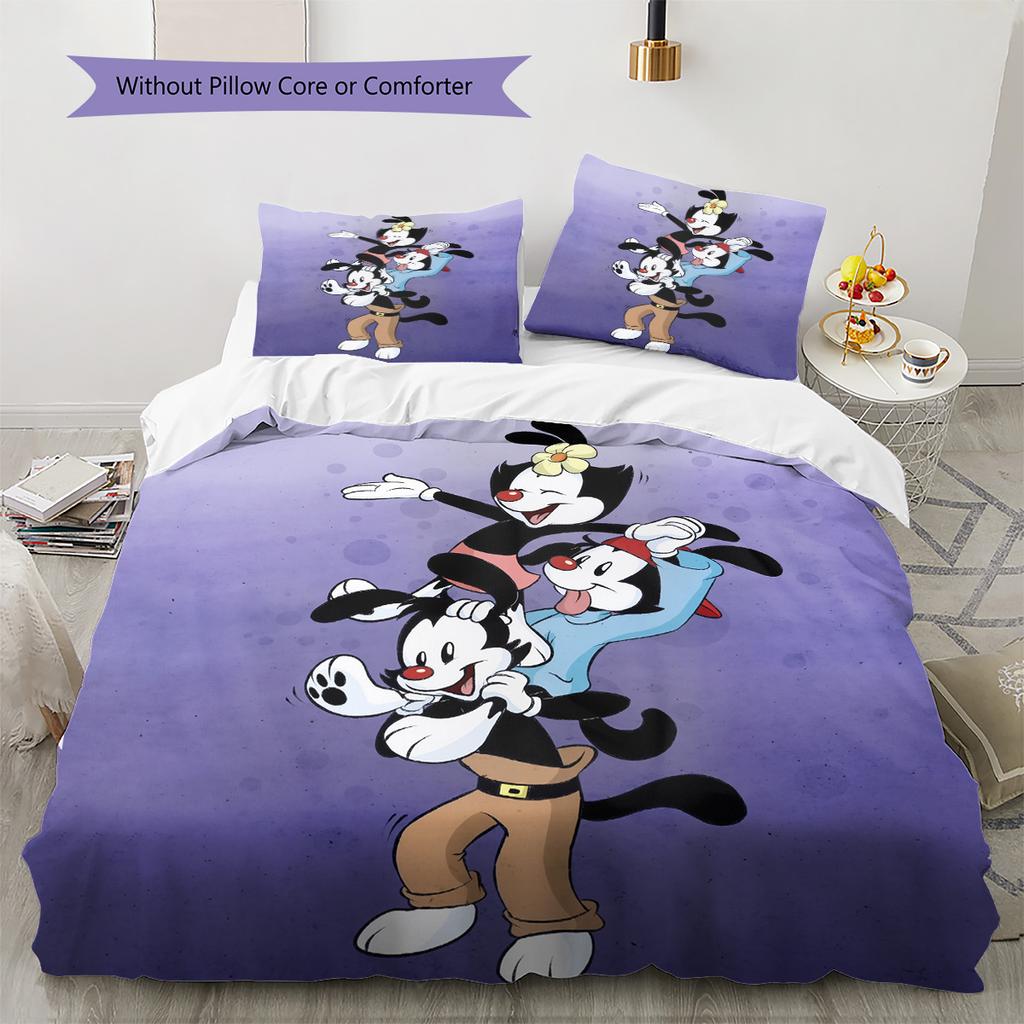 Animaniacs Set cu model cuvertură de pat Decorare casă Cadou (1 * husă de pilotă + 2 * fețe de pernă fără miez)