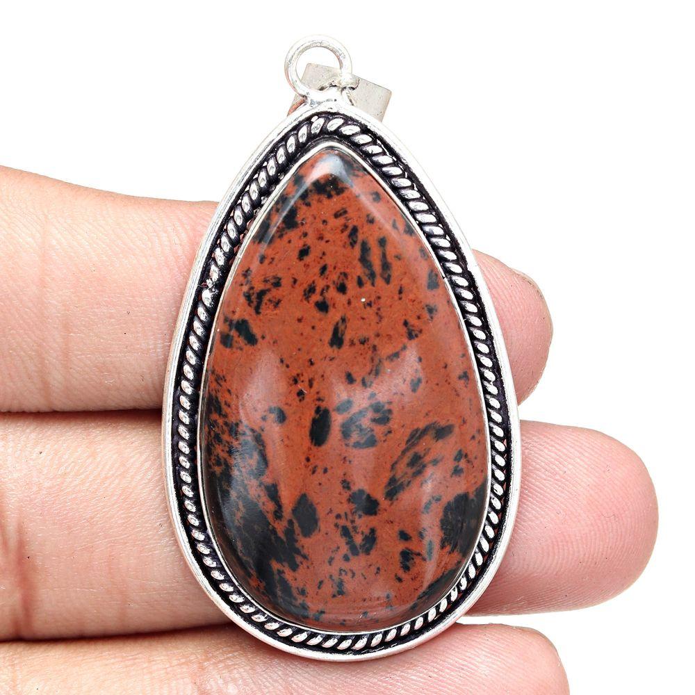 Pendant Mahogany Obsidian Gemstone Handmade Silver Jewelry 2.25"