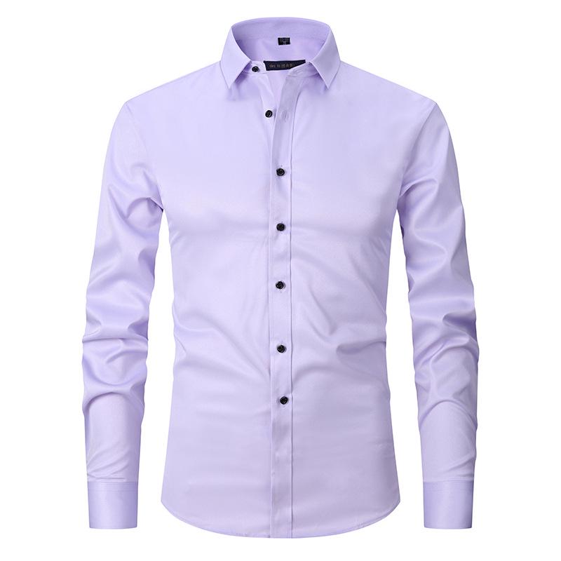 Men's Slim Fit Black Long-Sleeve Business Shirt
