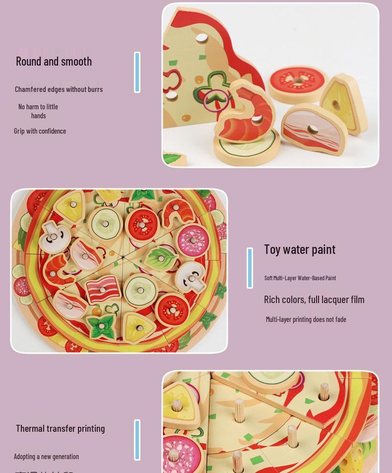 Wooden Pretend Play Kitchen Set: Cutting Vegetables, Mushrooms, and Pizza for Kids