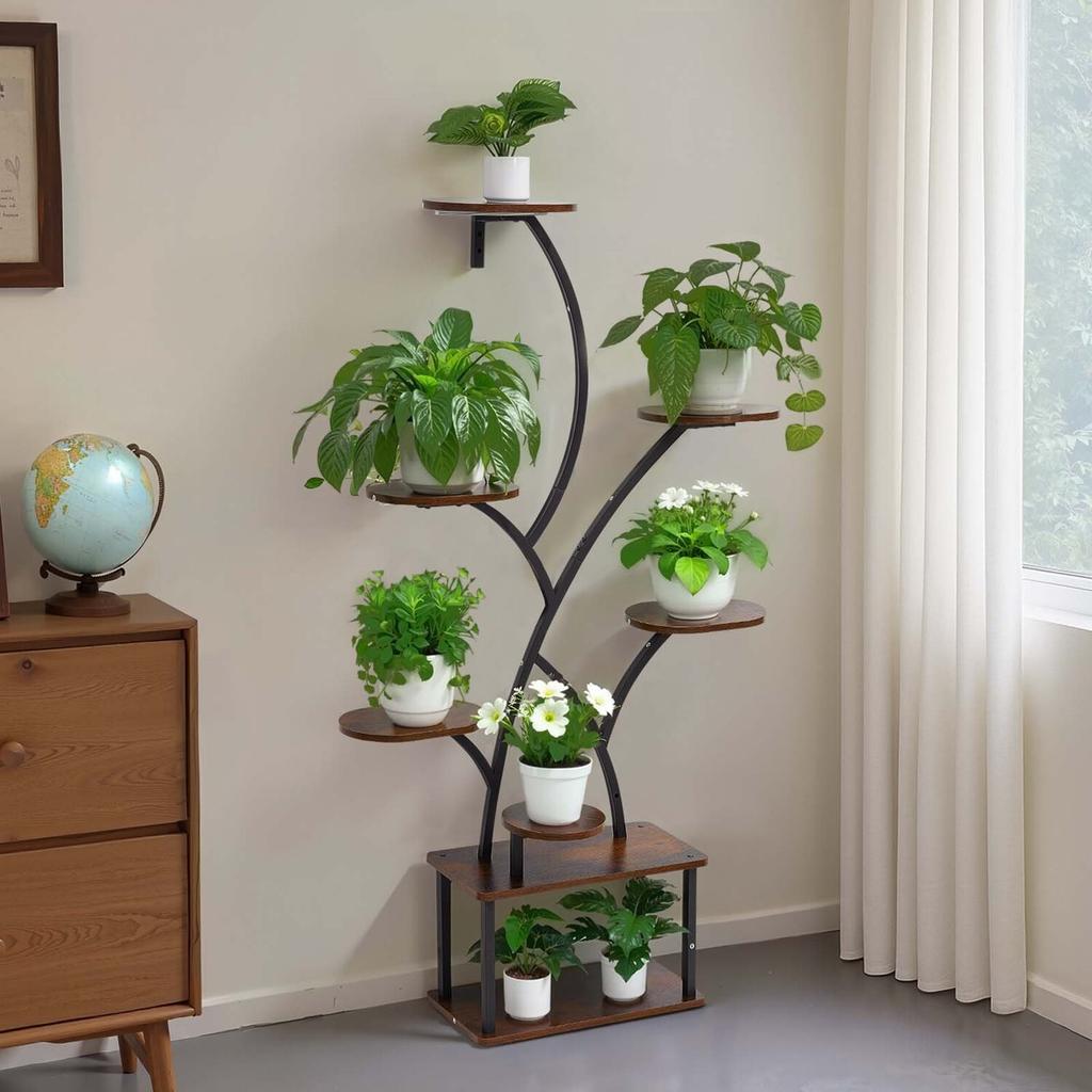 Plant Stand Indoor with Grow Lights, 157.5cm Tall 8-Tier Lighted Plant Shelf, Metal Corner Plants Holder, 3 Timer & 10 Brightness, Tree-Shaped Flower