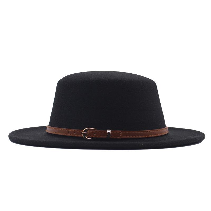 Autumn and winter new British men's top hat, flat-top woolen hat, European and American jazz hat, big-brimmed women's hat
