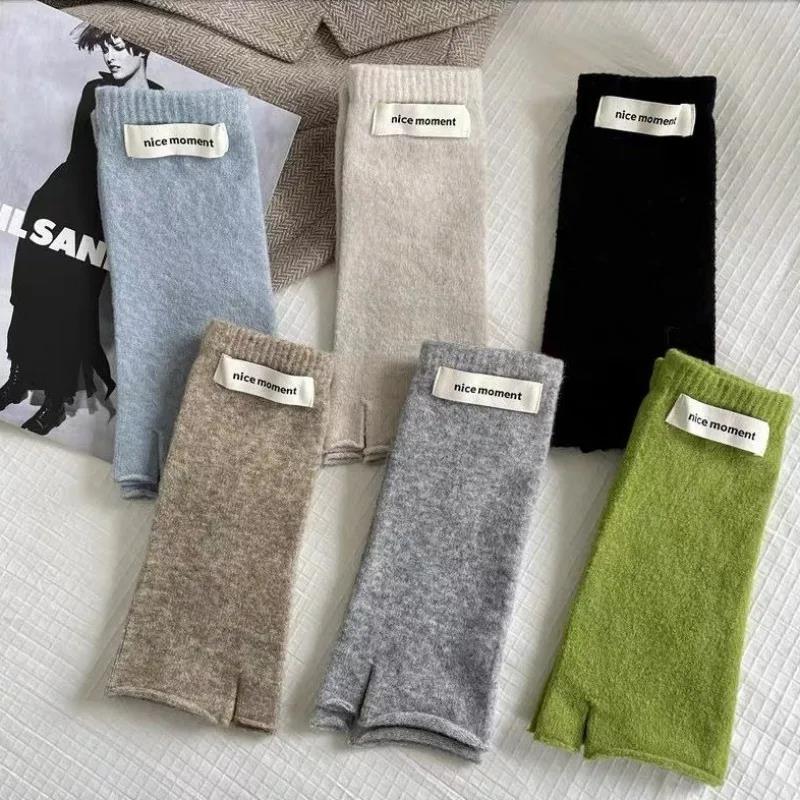 Winter Cashmere Long Wrist Gloves Fingerless Arm Warmers Knitted Gloves Solid Color Winter Warm Wrist Sleeves for Girls Women 1